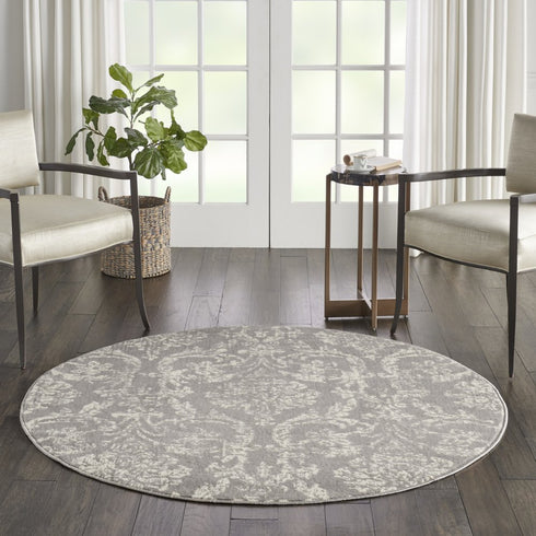 2' X 4' Gray Damask Power Loom Area Rug